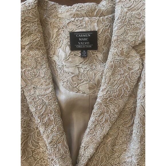 Carmen Marc Valvo Suit Womens Jacket Skirt Gold Wedding Formal VTG 14 - Picture 2 of 10